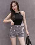 Sparkly Black High-Waist Diamond Shorts