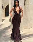 Women's Sexy Deep V-Neck Backless Ruched Club Gown