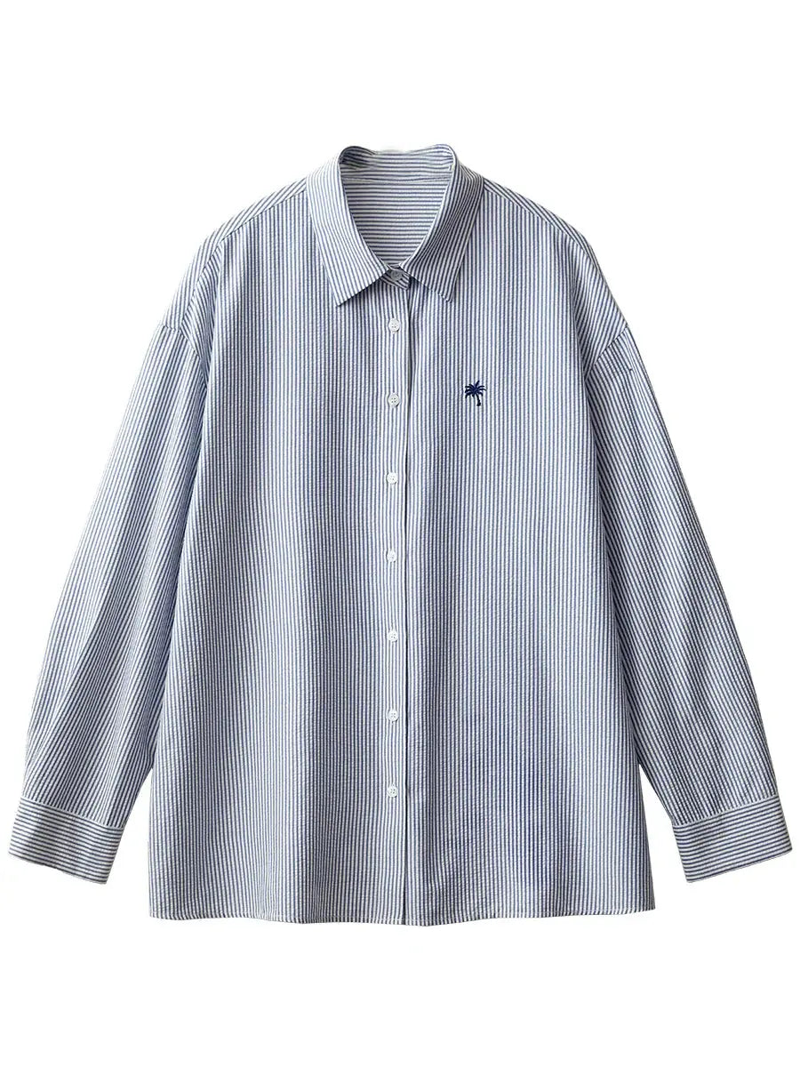 Striped Embroidered Long-Sleeve Blouse - Loran