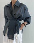 Chic Long Sleeve Button-Down Shirt with Asymmetrical Hem