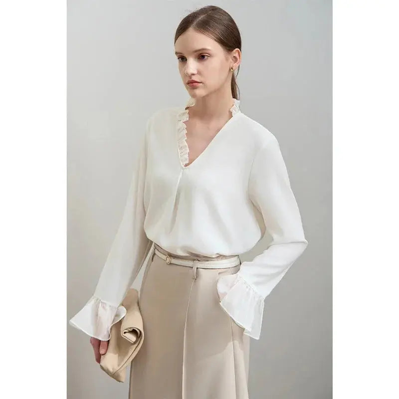 Women's Loose Chiffon Ruffle Blouse - Loran
