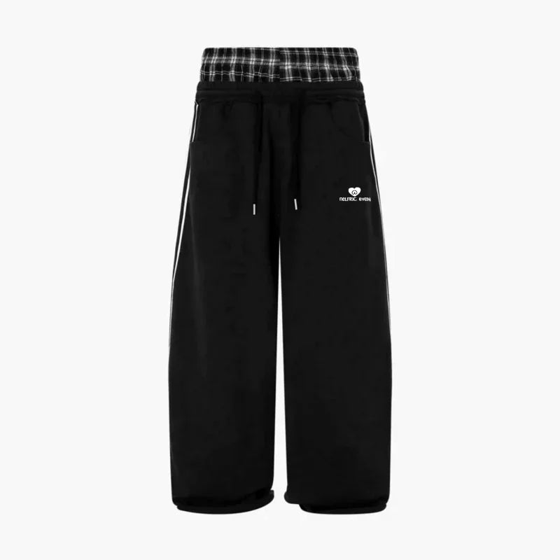 Retro College Double Waist Sweatpants Casual Sport Style
