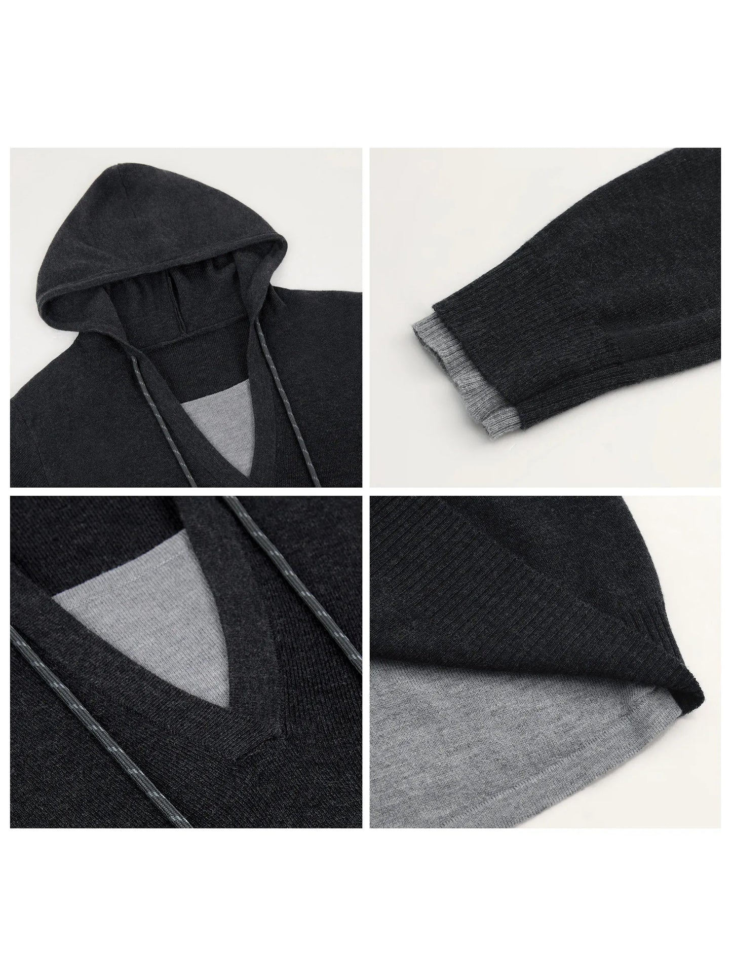 Casual Contrast Color Hooded Pullover - Loose Knit Sweater Loran