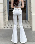 High-Waist Denim Flares with Bow Detail