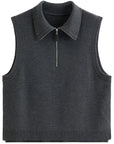 Lapel Collar Button-Up Knit Vest for Women