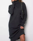 Women's Ribbed Turtleneck Long Sweater Dress