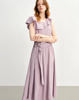 Lavender Ruffled Off-Shoulder Long Dress