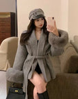 Elegant Wool Coat with Fur Patchwork