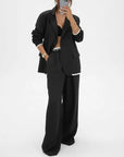 The Power Set: Solid Button Blazer and Straight-Leg Pant Suit