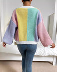 Fashionable Multi-Bar Color Block Sweater Top