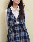 Plus Size Retro Plaid Vest & Skirt Suit