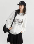 Retro Letter-Embroidered Oversized Sweatshirt
