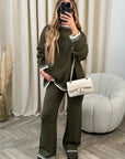Loose Knit Sweater & Wide-Leg Pant Outfit