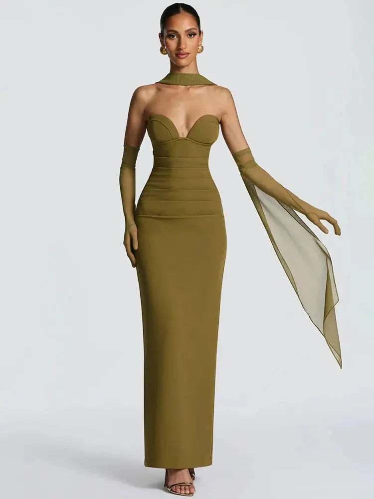 Halter Off-Shoulder Backless Bodycon Gown - Loran