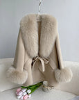 Luxury Wool Blend Cape with Detachable Fur Collar
