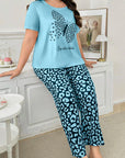 Plus size short-sleeved crew neck set pajamas