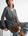 Plus-Size Floating Ribbon V-Neck Sweater
