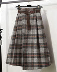 Irregular Hem Wool-Blend Plaid Midi Skirt