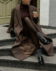 Chic Wool Long Coat with Shoulder Pads