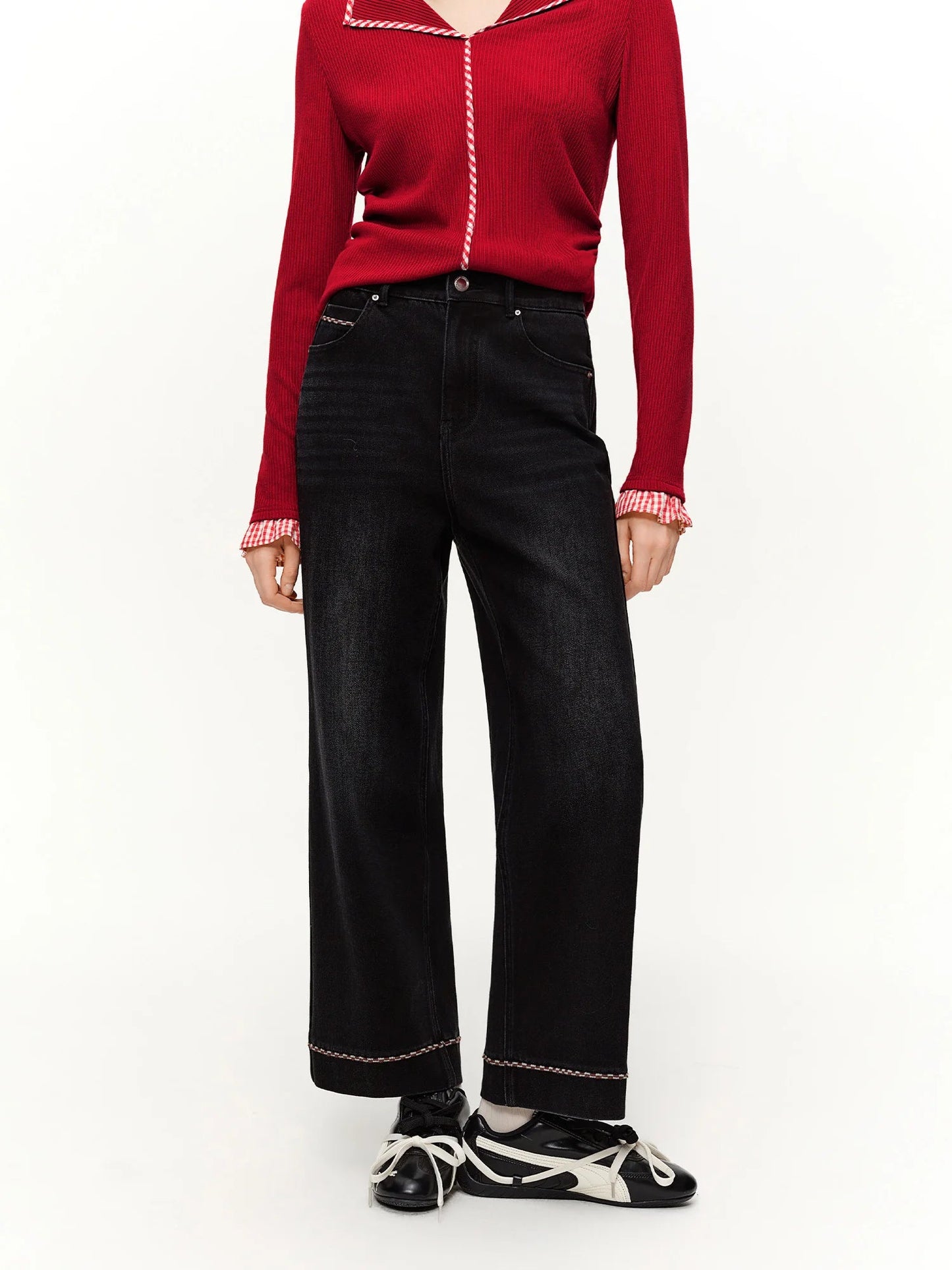 DUSHU Double-length Jeans Women High-waisted Slim-fit Classic Baguette Pants High Waist Elegant Office Lady Spring Trendy Loran
