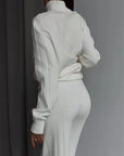 Women's White Knitted Turtleneck & Jogger Pant 2-Piece Set