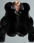 Faux Fur Jacket Patchwork Long Sleeve Pu Leather Fluffy