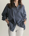 Korean-Style Loose Fit Striped Shirt for Women