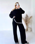 Loose Knit Sweater & Wide-Leg Pant Outfit