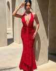 Women's Sexy Deep V-Neck Backless Ruched Club Gown