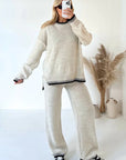 Loose Knit Sweater & Wide-Leg Pant Outfit