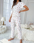 2-Piece Cherry Print Pajamas with Lace Trim.