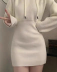 Chic High-Waist Bandage Knit Dress with Hood