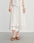 Plus-Size Elegant Cut-Out Embroidery Skirt and Blouse Set