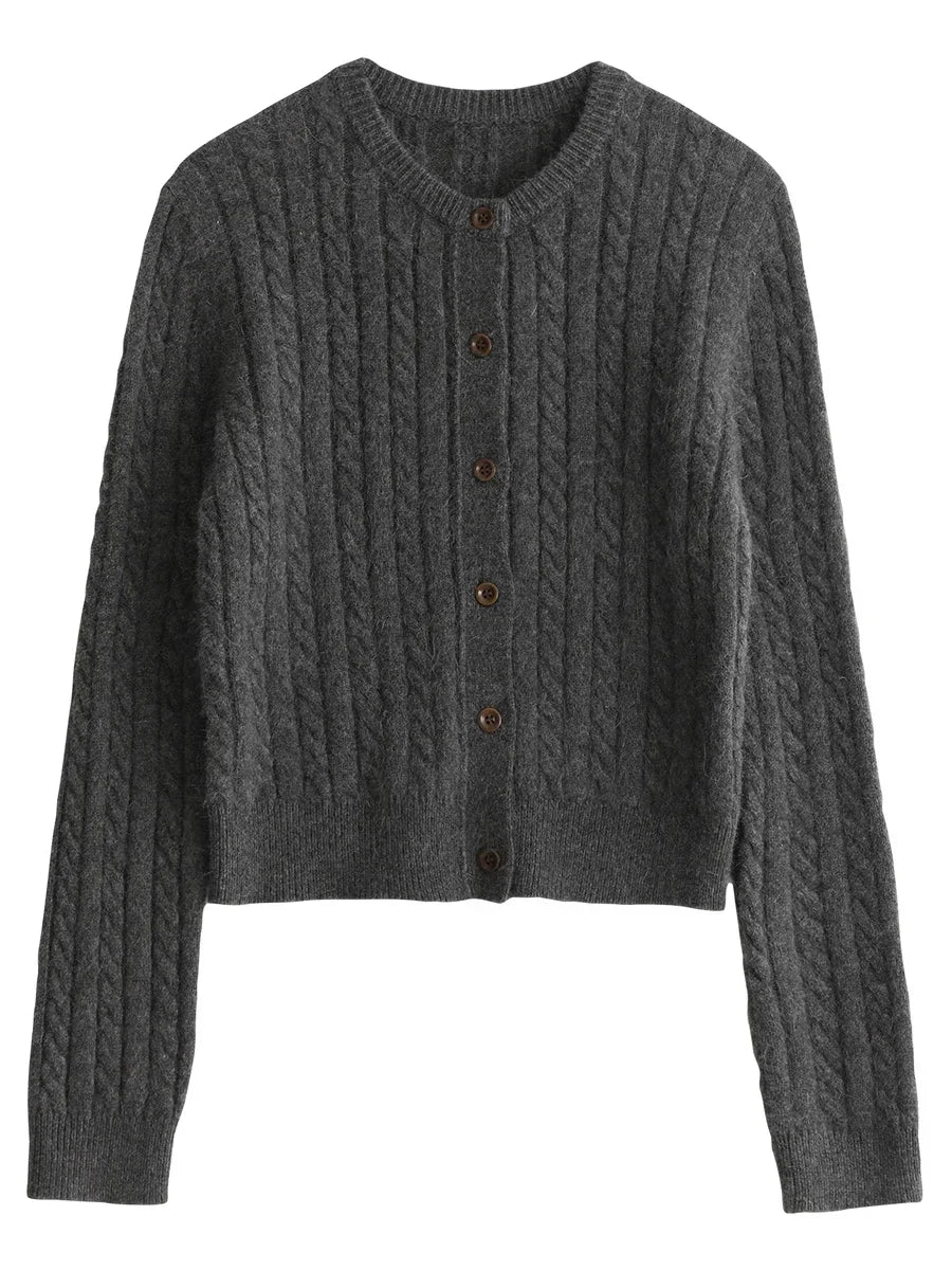 Red Round Neck Cardigan Twisted Raccoon Hair Knit Loran