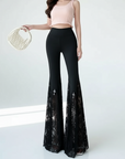 Gothic Black Lace Flare Pants - See-Through Mesh Trousers