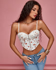 Sexy Women Vest Floral Print Fishbone Detail Cami Cropped