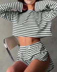 Striped Pajama Set: Long-Sleeve Top & Shorts