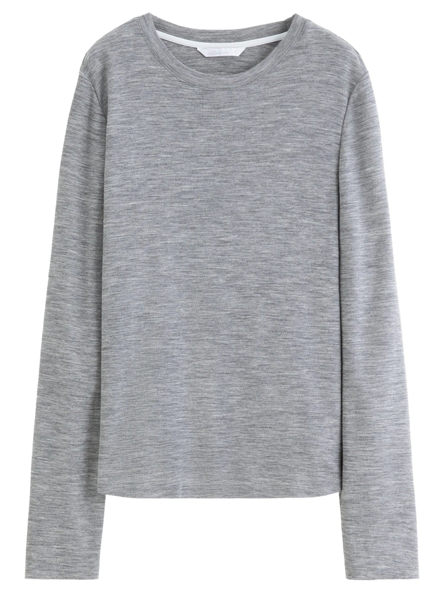 DUSHU Women's Green and Gray Contrasting Color Layered Two-Piece Knit T-Shirts Spring 2026 New Arrival Fashion Long Sleeves Tops Loran