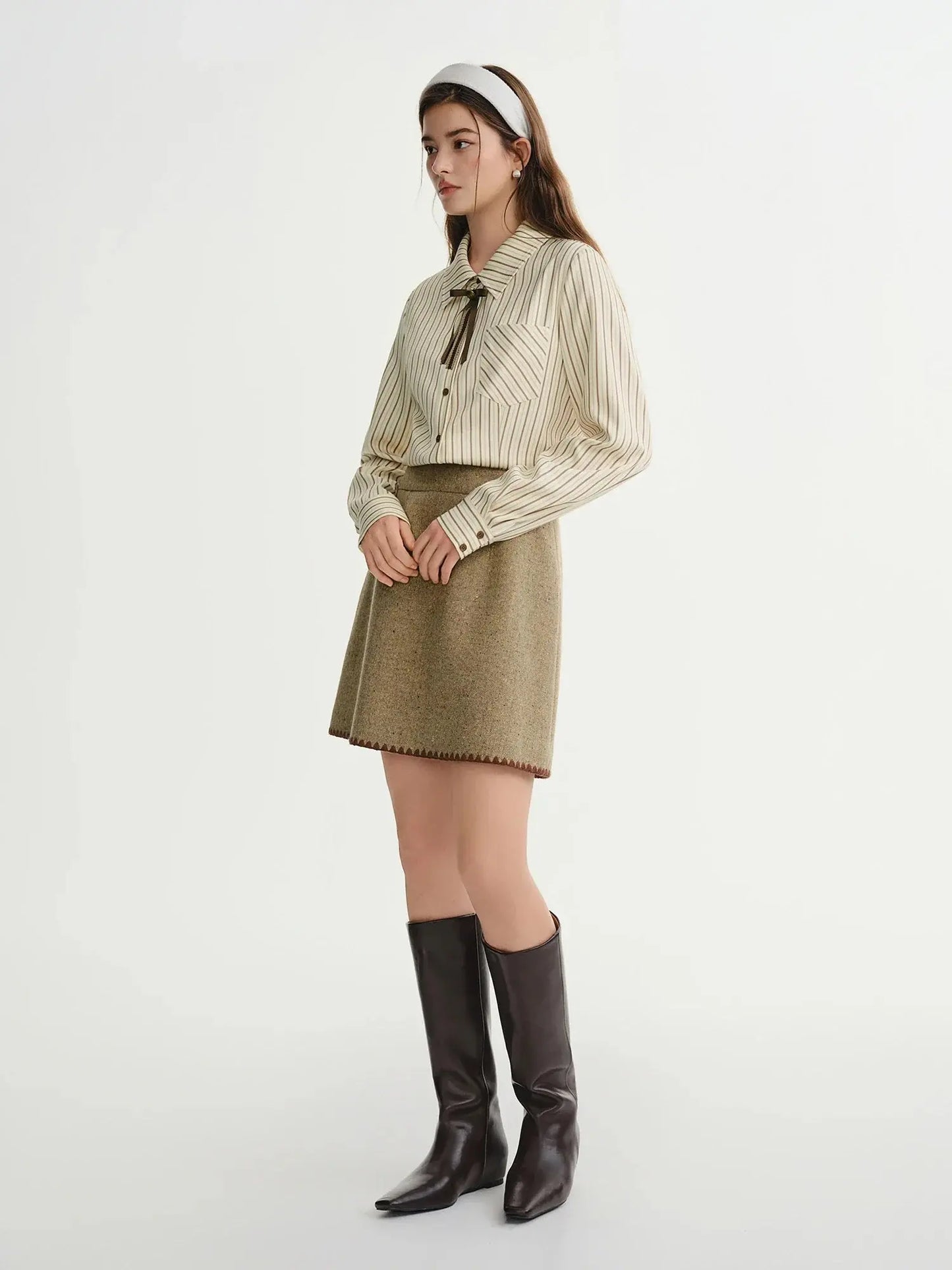 Plus Size Caramel Striped Layering Shirt - Loran