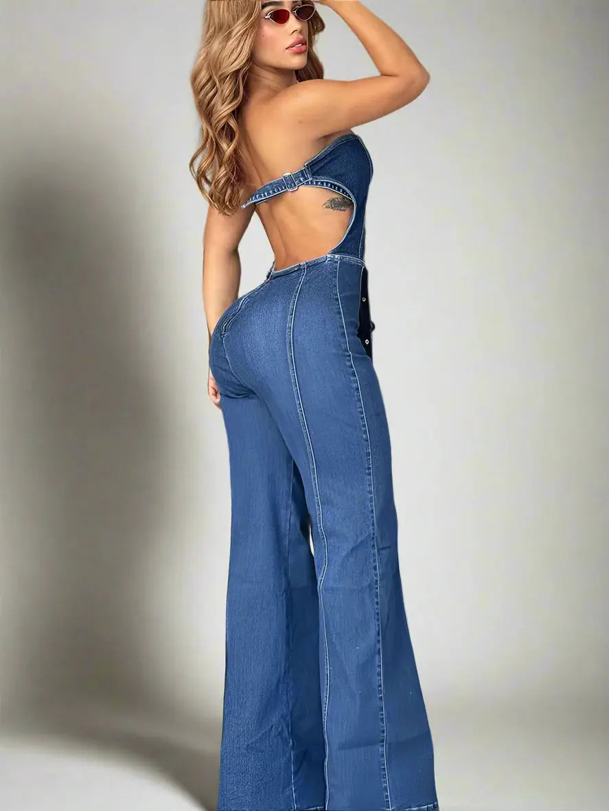 Chic Off-Shoulder Denim Jumpsuit - Loran