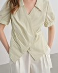 Summer Women's Striped Wrap-Front V-Neck Shirt