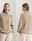 Women's Loose Fit Turtleneck Sweater with Quarter-Zip