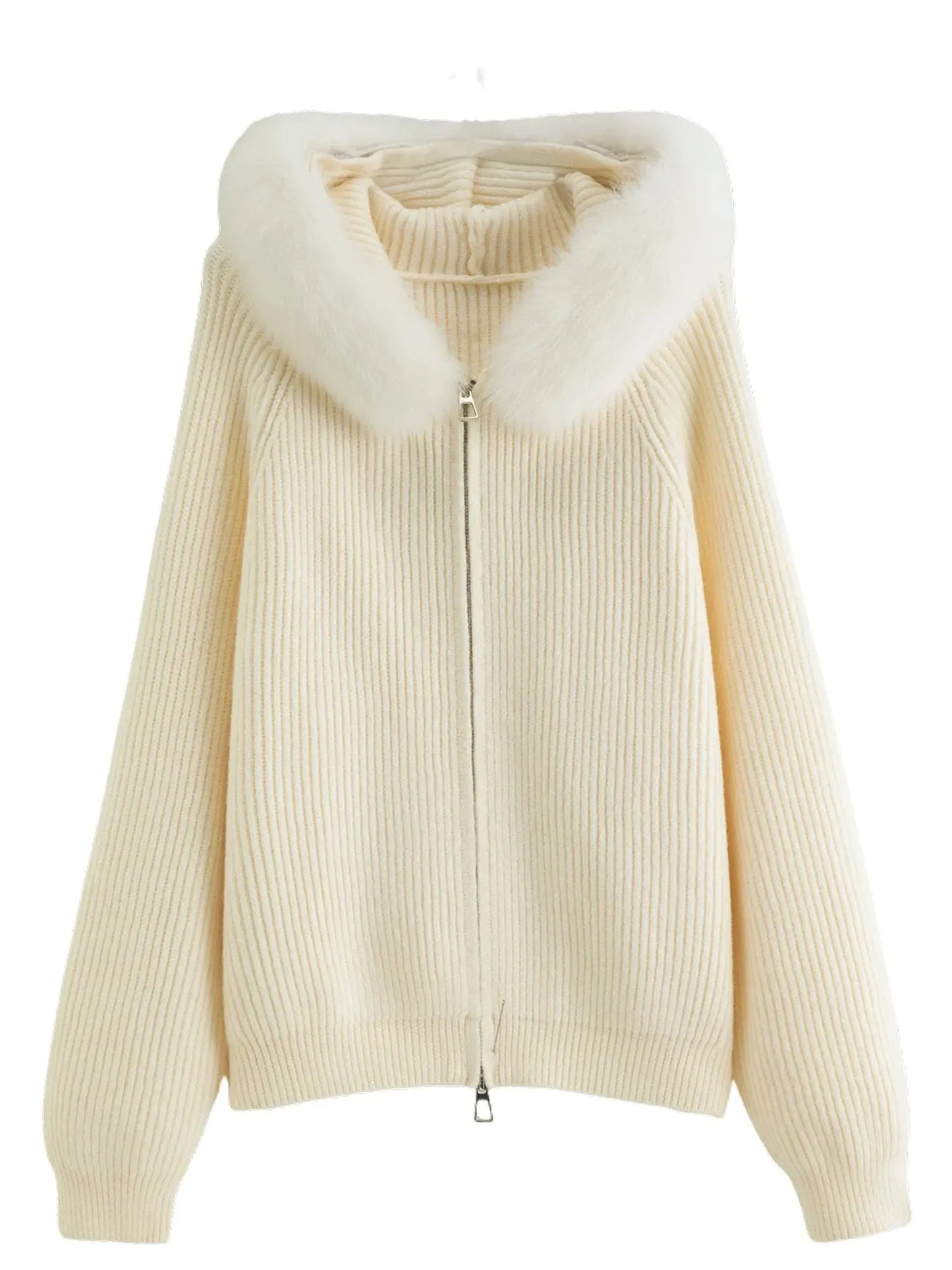 Women's Faux Fur Hooded Cardigan Winter Knit Outerwear LORAN STORE