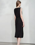 Elegant Black Swing Neck Midi Dress with Thin Belt