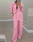 The Power Set: Solid Button Blazer and Straight-Leg Pant Suit