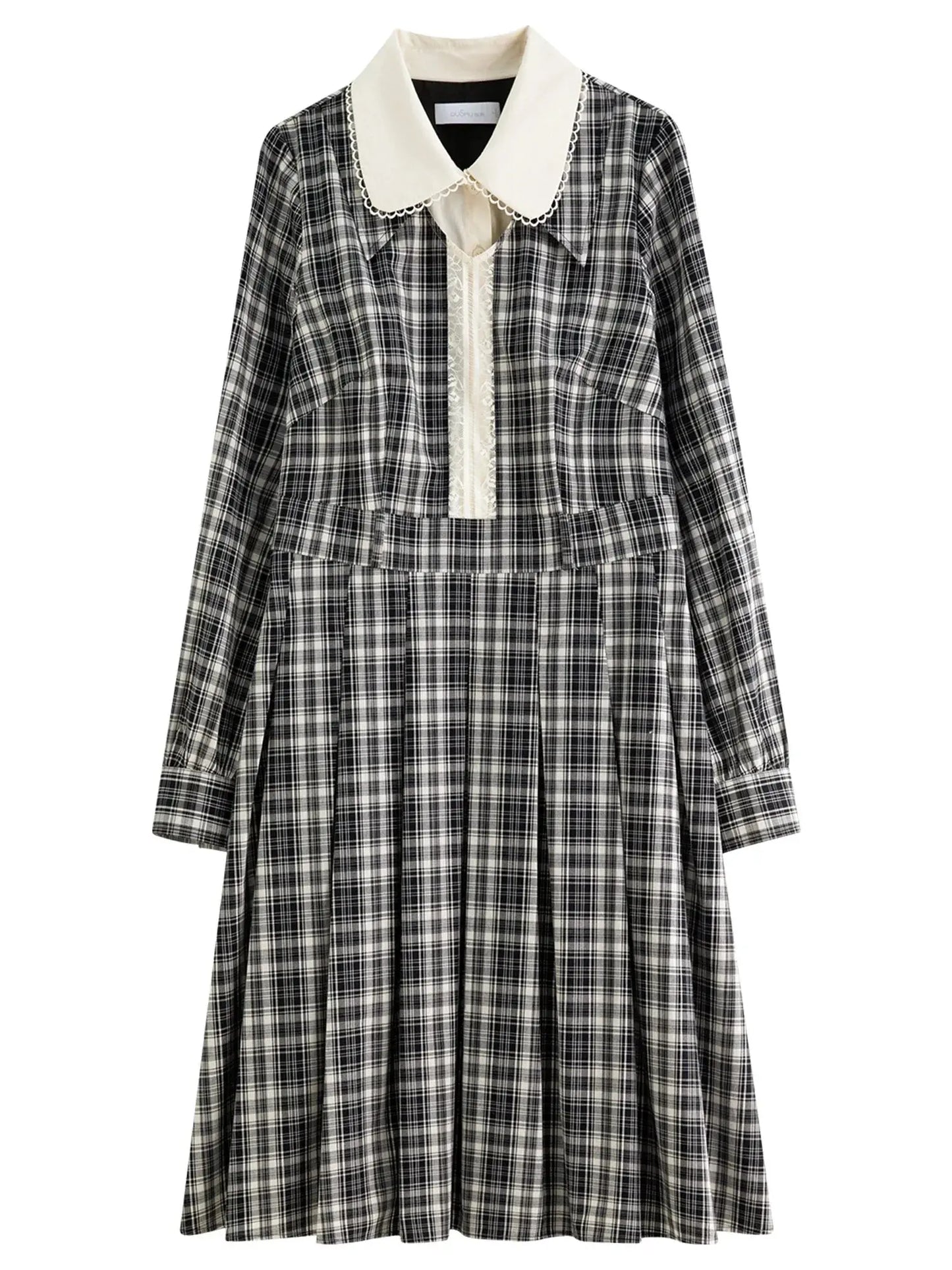 Vintage Plaid Lace-Collar Dress - Loran