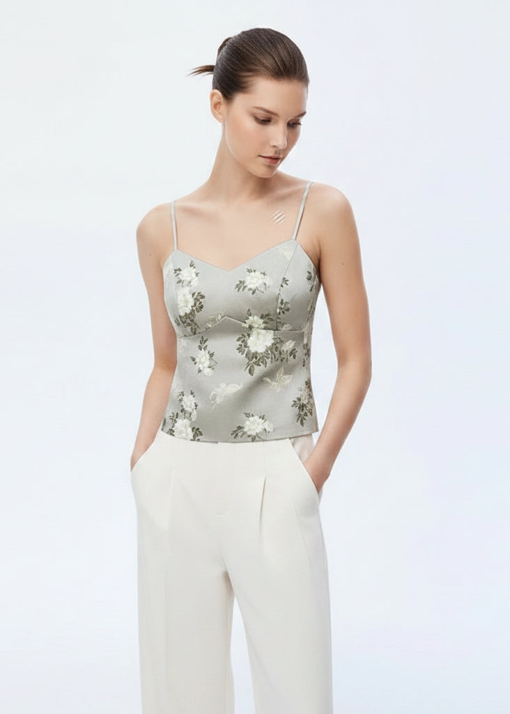 Amii Women Top 2026 Spring New Jacquard Sling Vest Women Adjustable Shoulder Strap Inner Waist-cinching Sleeveless Top 12651005 Loran