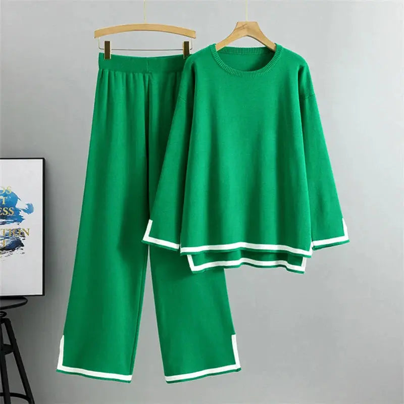 Long Sleeve Casual Knit Two-Piece Outfit - Loran