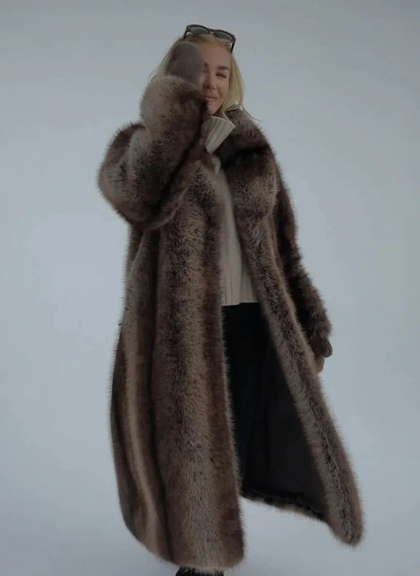 Women's Faux Fur Lapel Coat - Loran