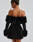 Elegant Fluffy Fur Collar Mini Dress for Ladies' Nights Out